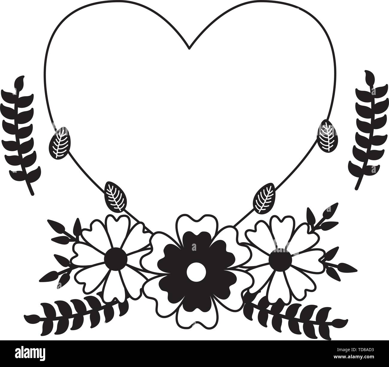 love romantic heart flowers decoration vector illustration Stock Vector ...