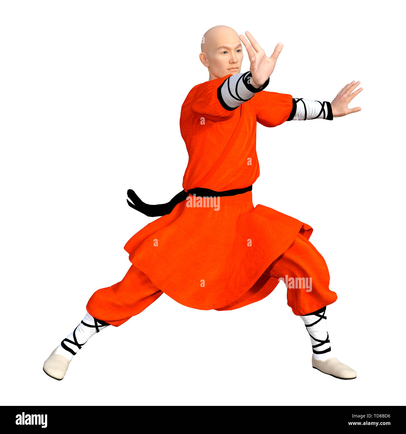 3D rendering of a shaolin monk fighting isolated on white background Stock Photo