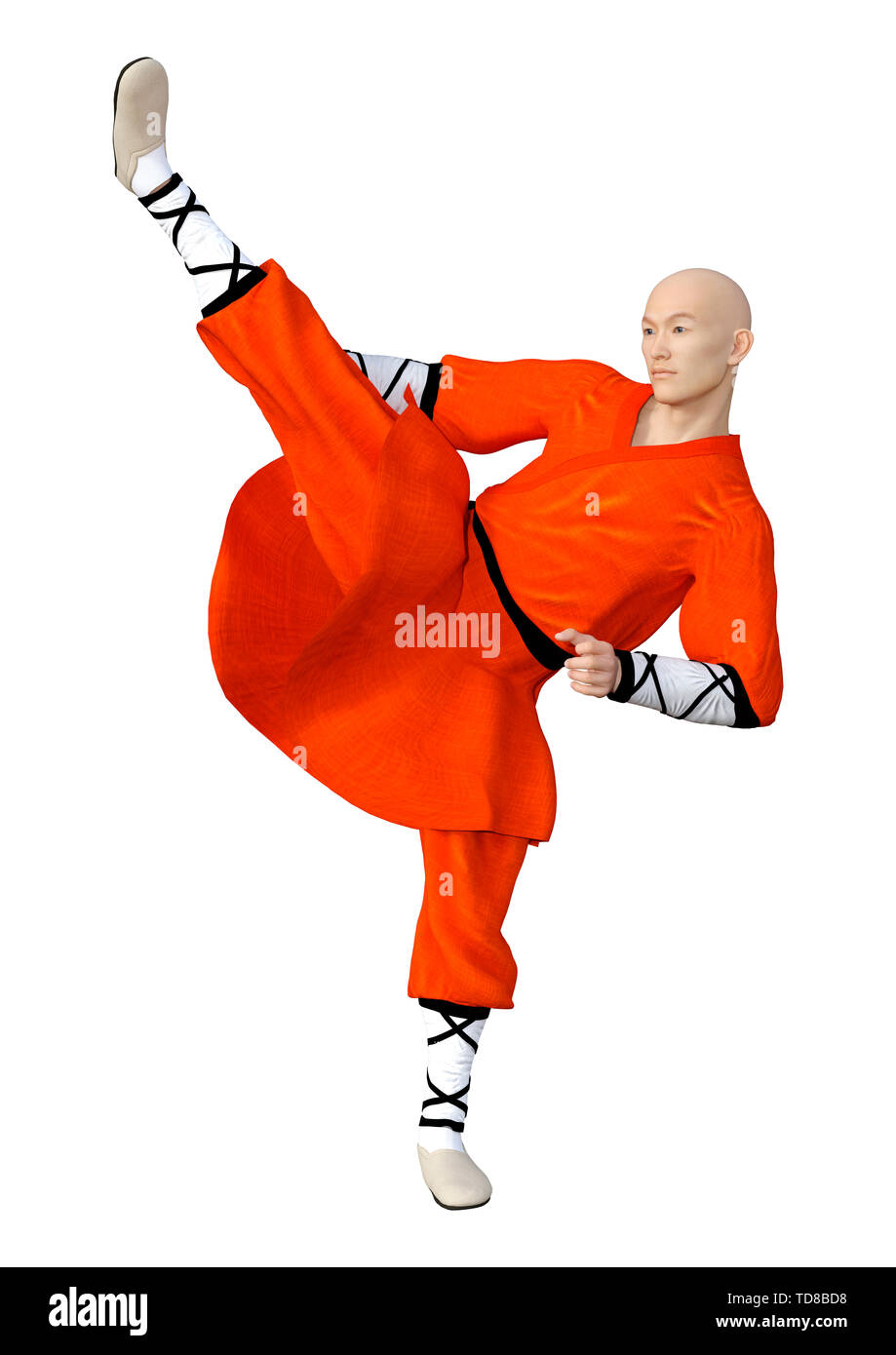 3D rendering of a shaolin monk fighting isolated on white background Stock Photo