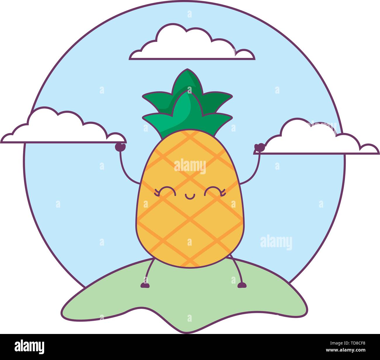 pineapple fruit kawaii in landscape vector illustration design Stock ...