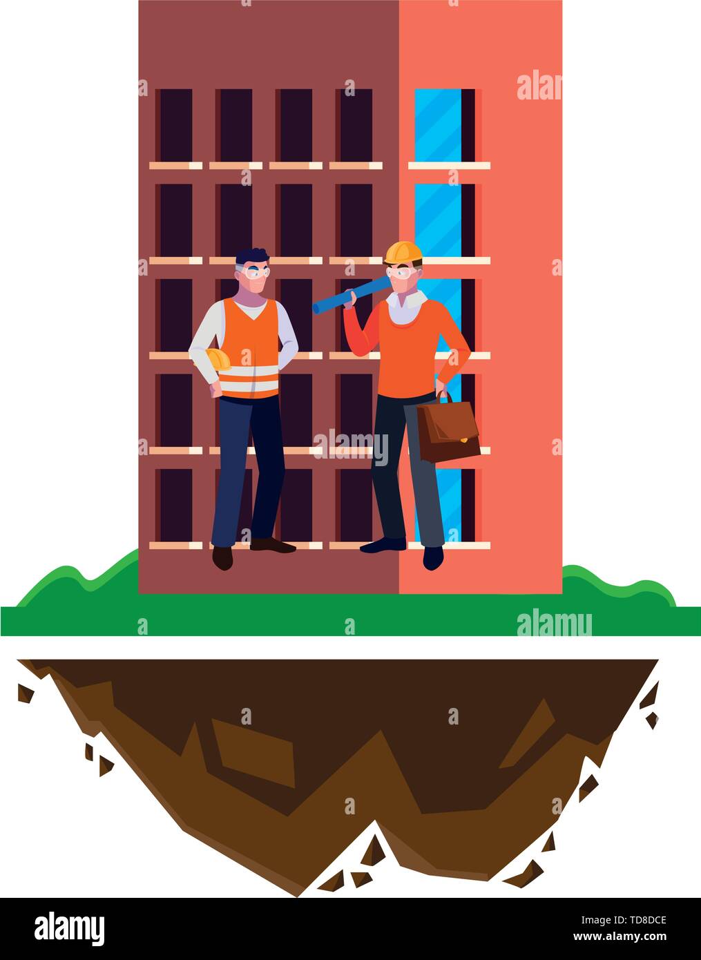 architect builder with constructor workers and building vector ...