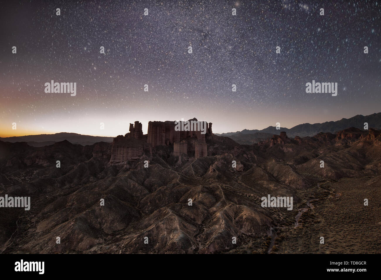 Danxia stars in Binggou Danxia, Sunan County, Gansu Province Stock Photo