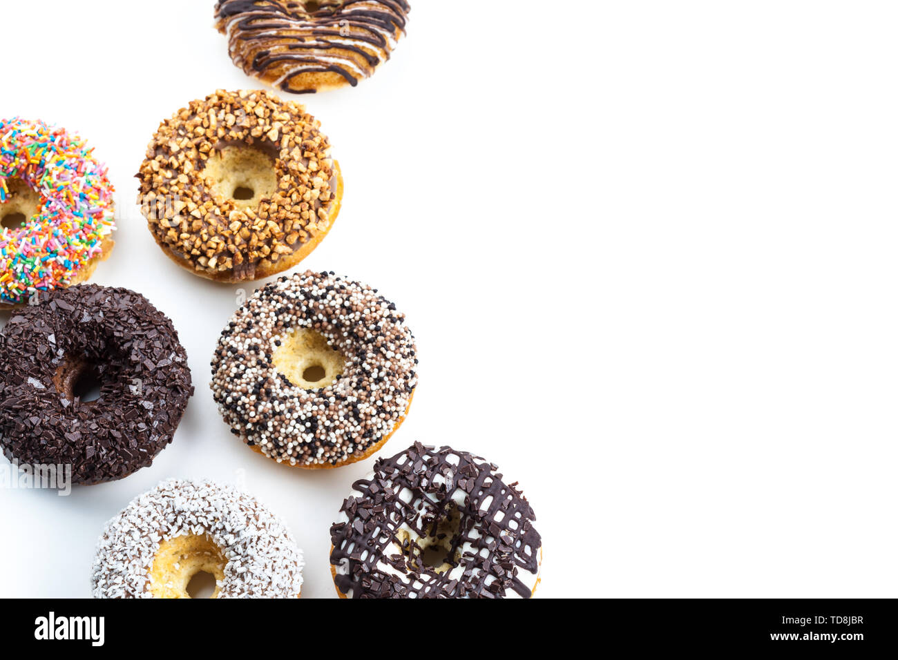 various donuts on white background Stock Photo - Alamy