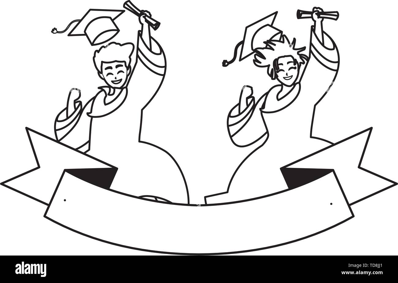 happy students boys graduated celebrating with ribbon vector ...