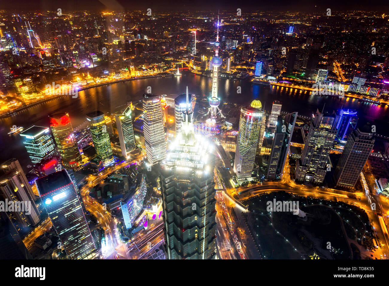Aerial city night view of Shanghai Stock Photo - Alamy