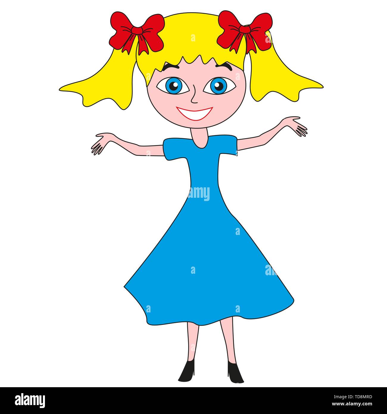 Happy smiling girl in blue dress isolated on a white background Stock ...
