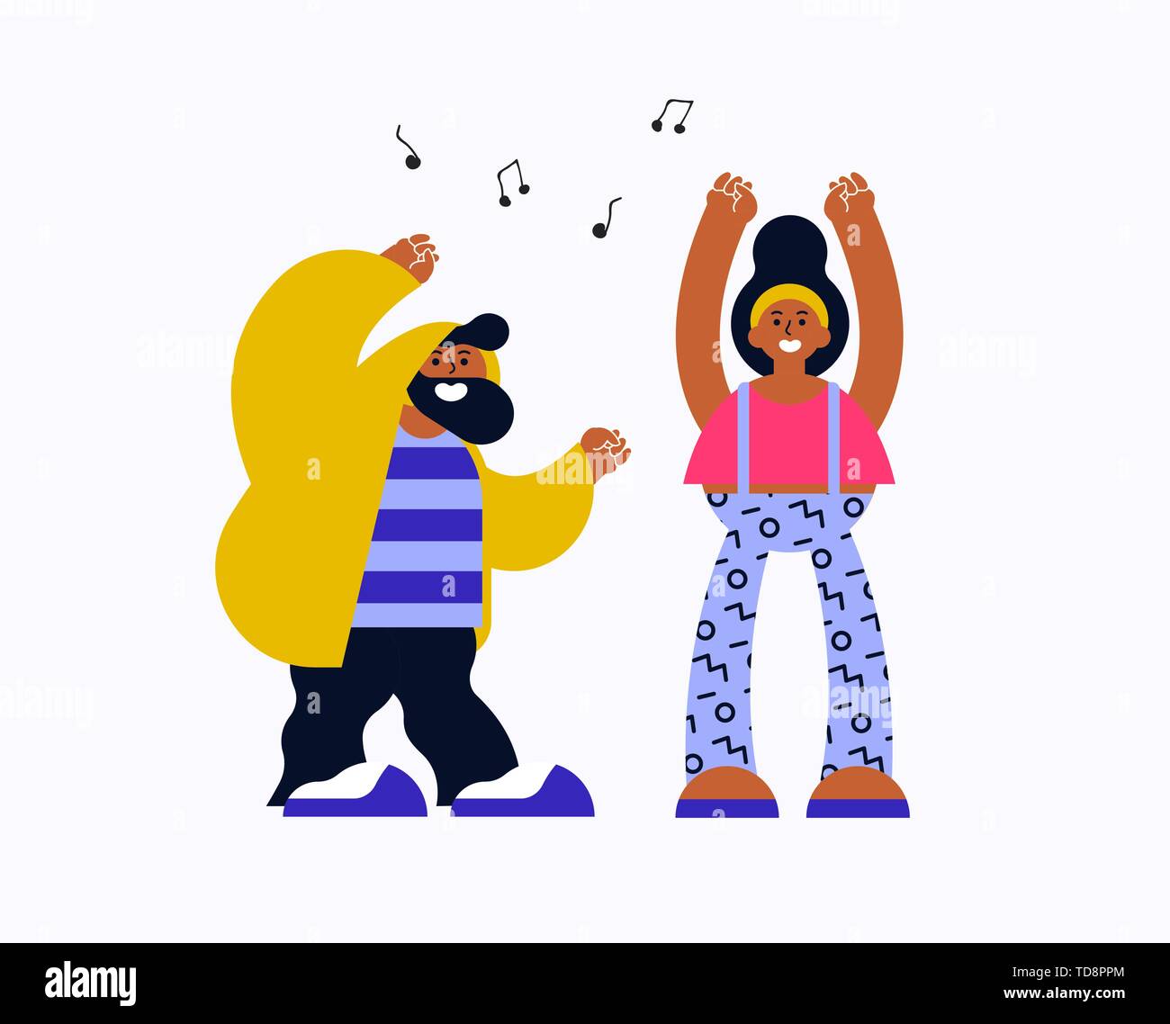 Young couple of woman and man dancing or celebrating for special event ...