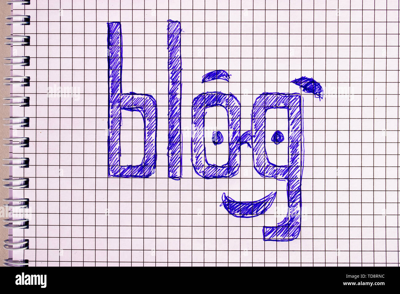 Text Blog made with a ballpoint pen in a notebook. Stock Photo
