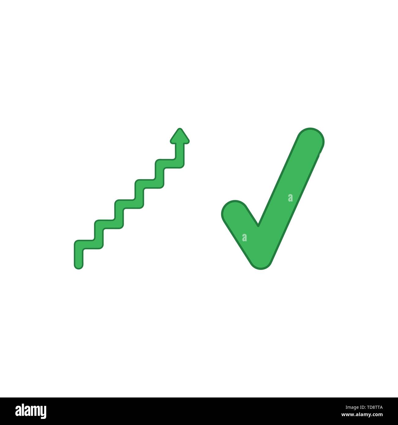 Vector icon concept of stairs with arrow up with check mark. Colored ...