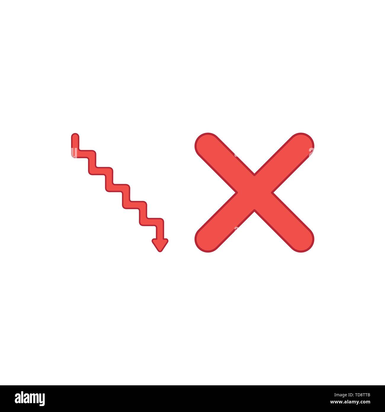Vector icon concept of stairs with arrow pointing down and x mark ...
