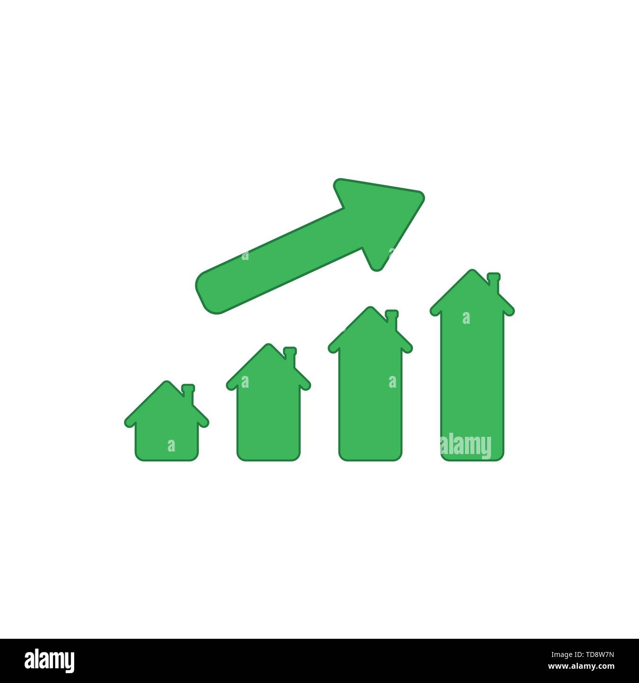 Vector icon concept of house sales or value bar chart with arrow moving