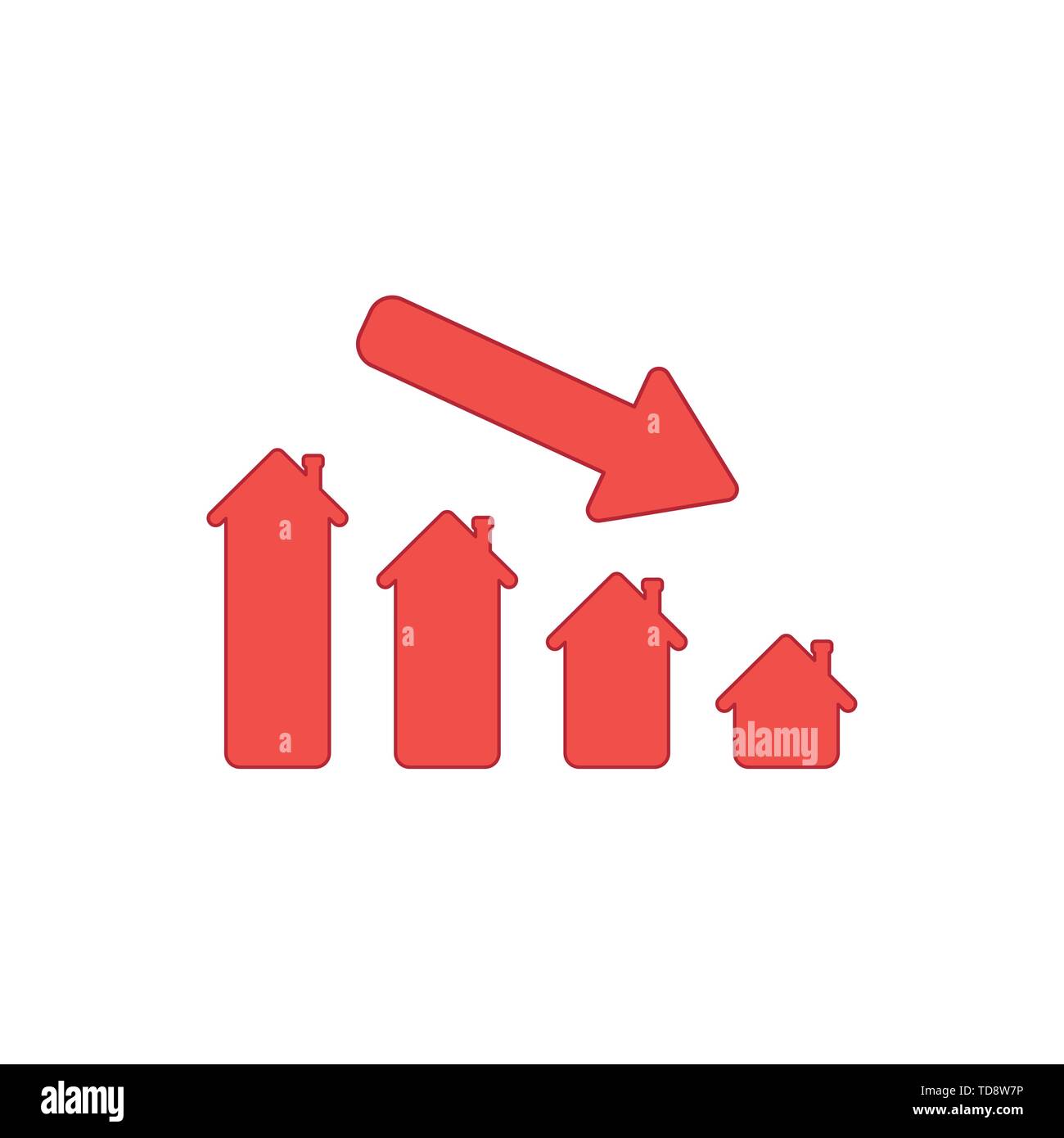 Vector icon concept of house sales or value bar chart with arrow moving