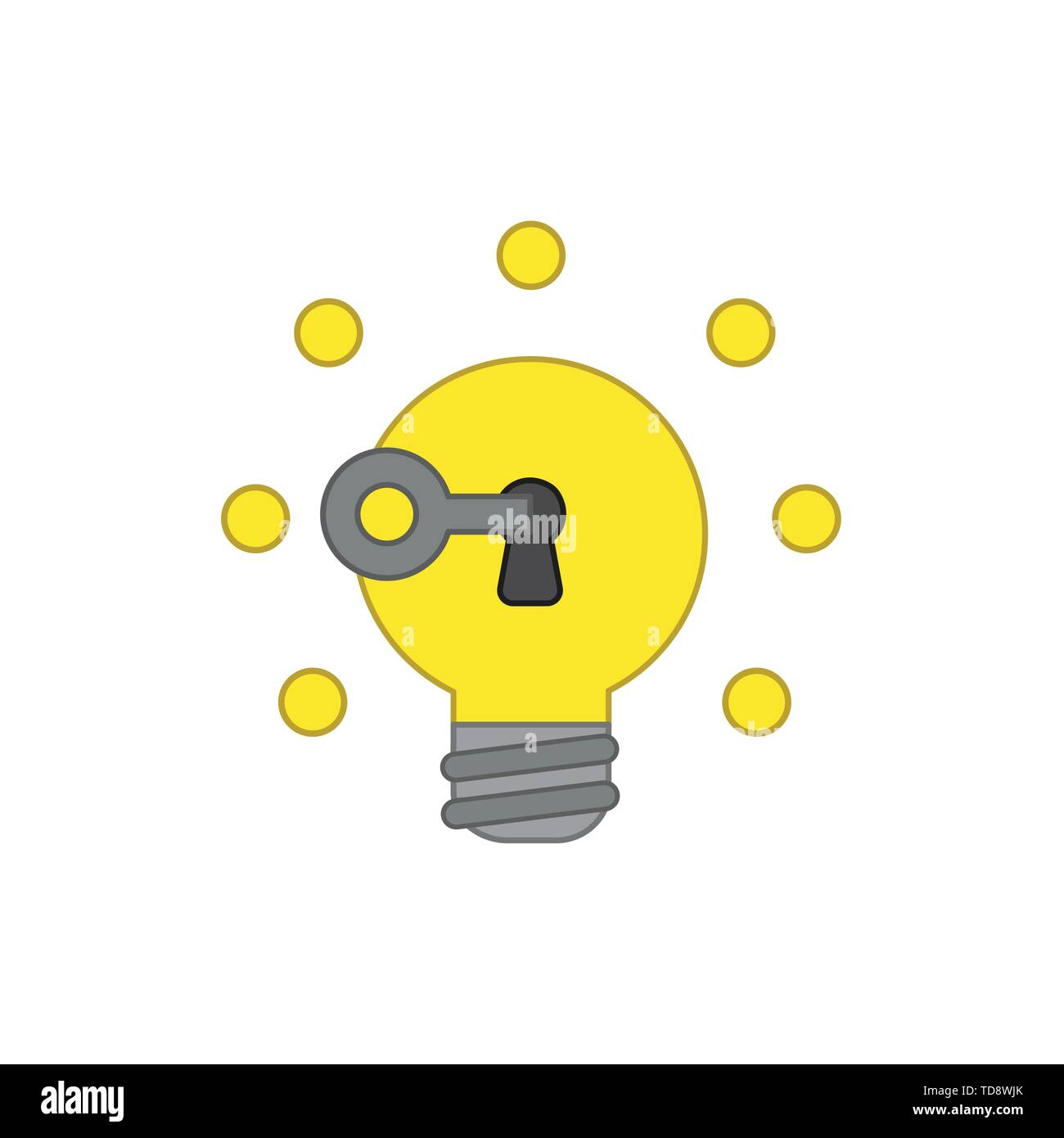 Vector icon concept of key unlocking light bulb idea glowing. Colored ...