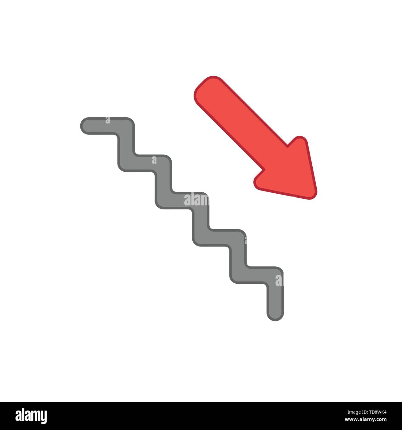 Vector icon concept of stairs with arrow pointing down. Colored ...