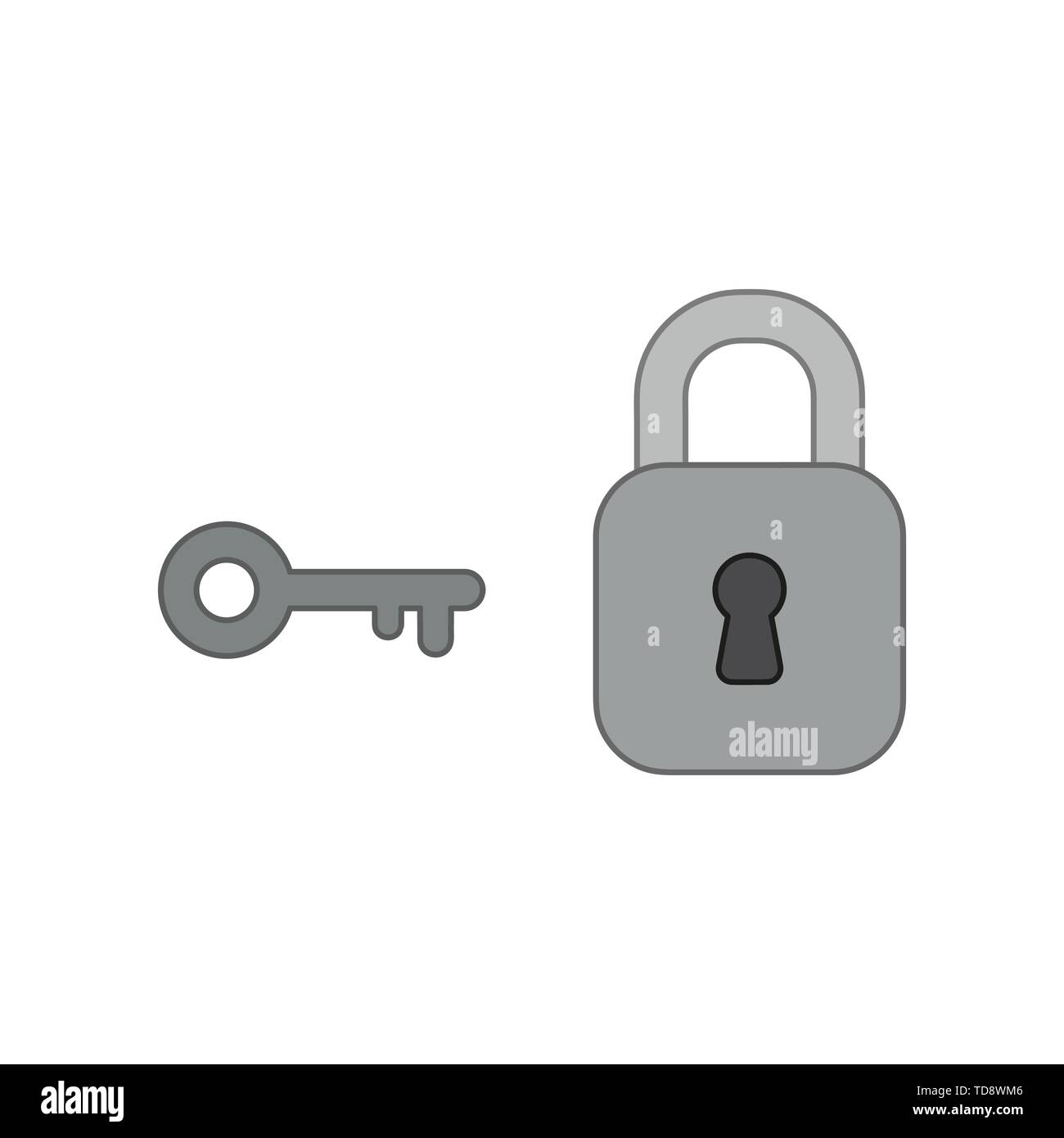 Vector icon concept of closed padlock with key. Colored outlines Stock ...