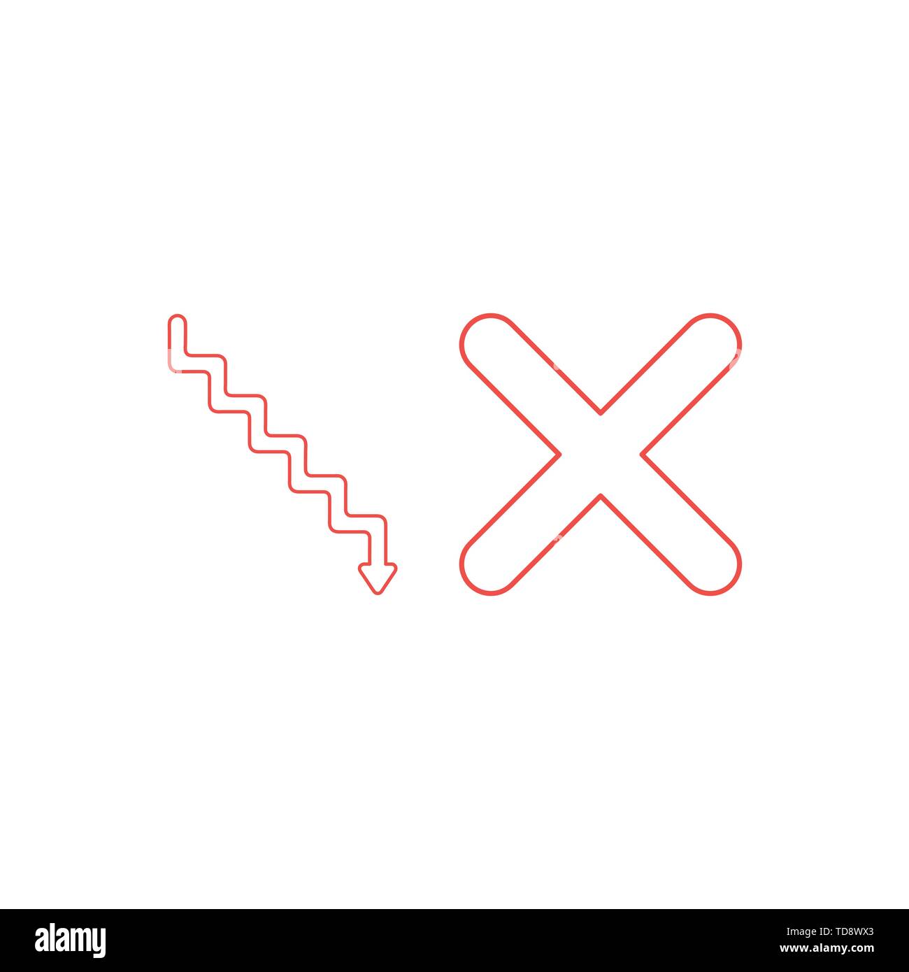 Vector icon concept of stairs with arrow pointing down and x mark ...