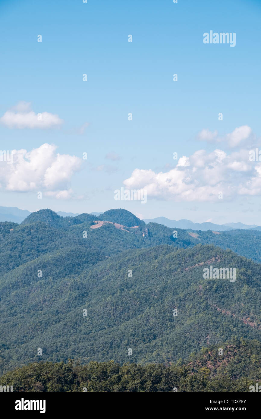 Mountain range with the cultivation area on the top of mountain, tribal lifestyle in the northern of Thailand. Stock Photo
