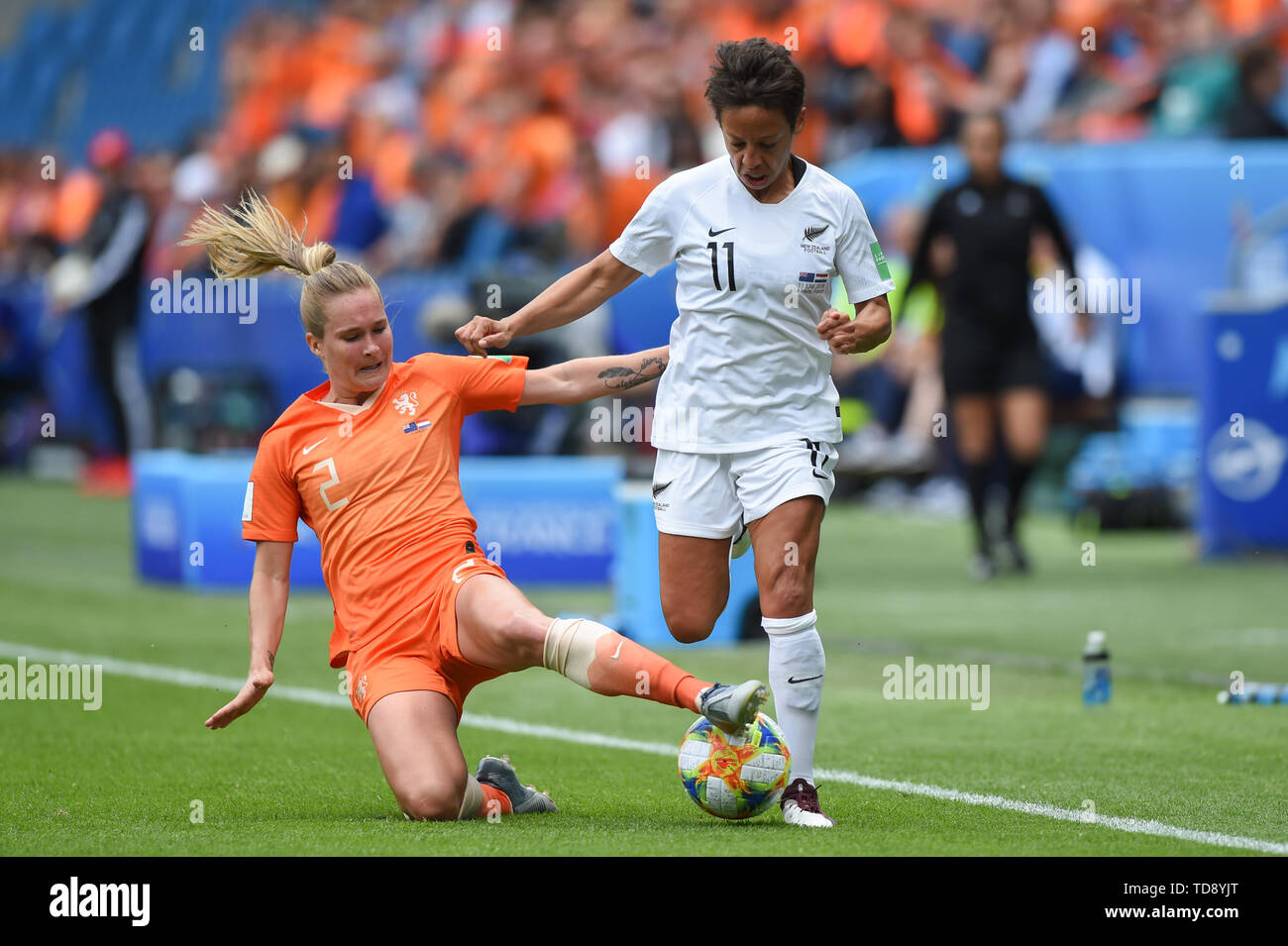 11 june 2019 Le Havre, France Soccer FIFA Women’s World Cup 2019 France: New Zealand v The Netherlands    L+R Desiree van Lunteren of The Netherlands and Sarah Gregorius of New Zealand Stock Photo