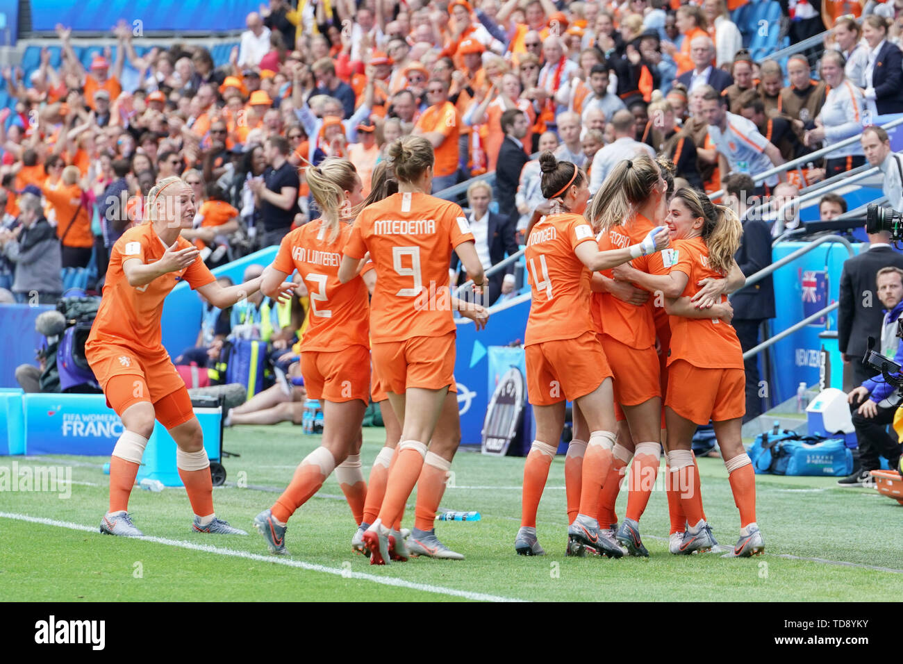 11 june 2019 Le Havre, France Soccer FIFA Women’s World Cup 2019 France: New Zealand v The Netherlands    Nederland viert de late overwinning tegen Nieuw Zeeland Stock Photo