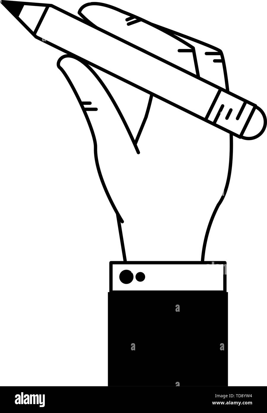 Businessman hand holding pencil cartoon in black and white Stock Vector ...