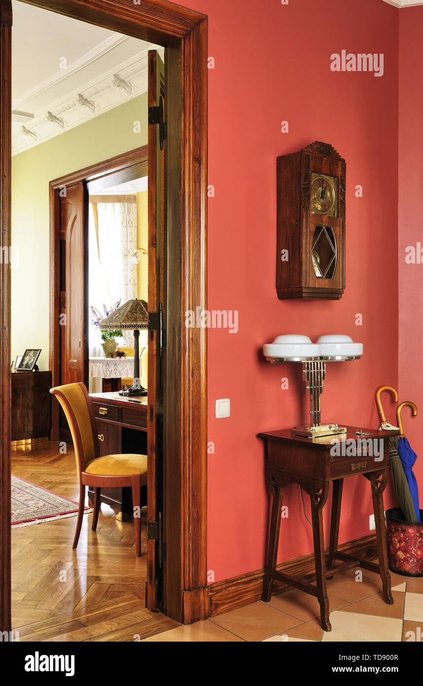 Art nouveau console table in hallway next to entrance to workroom UK