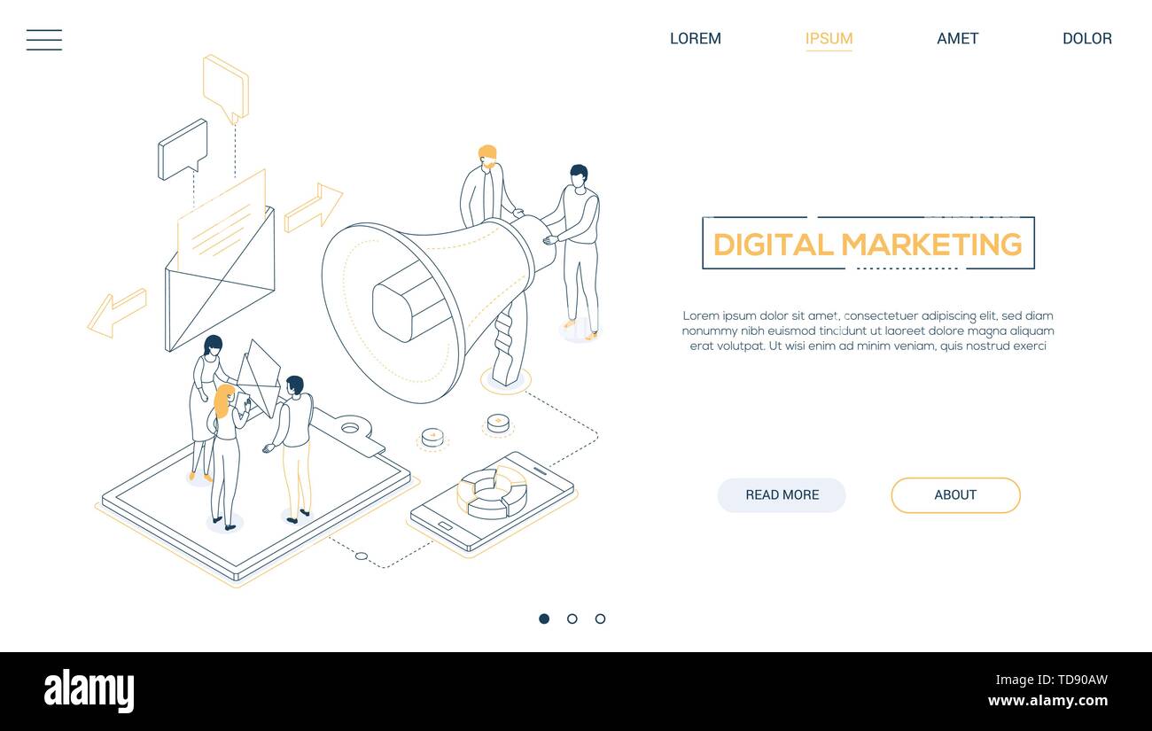 Digital marketing - line design style isometric web banner Stock Vector ...