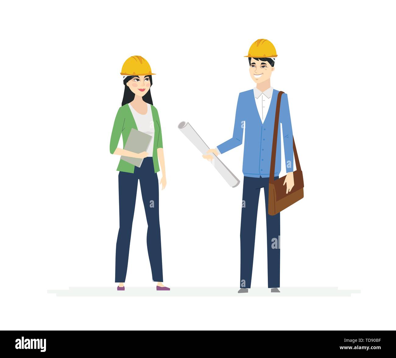 Chinese Construction Workers - cartoon people characters illustration Stock Vector