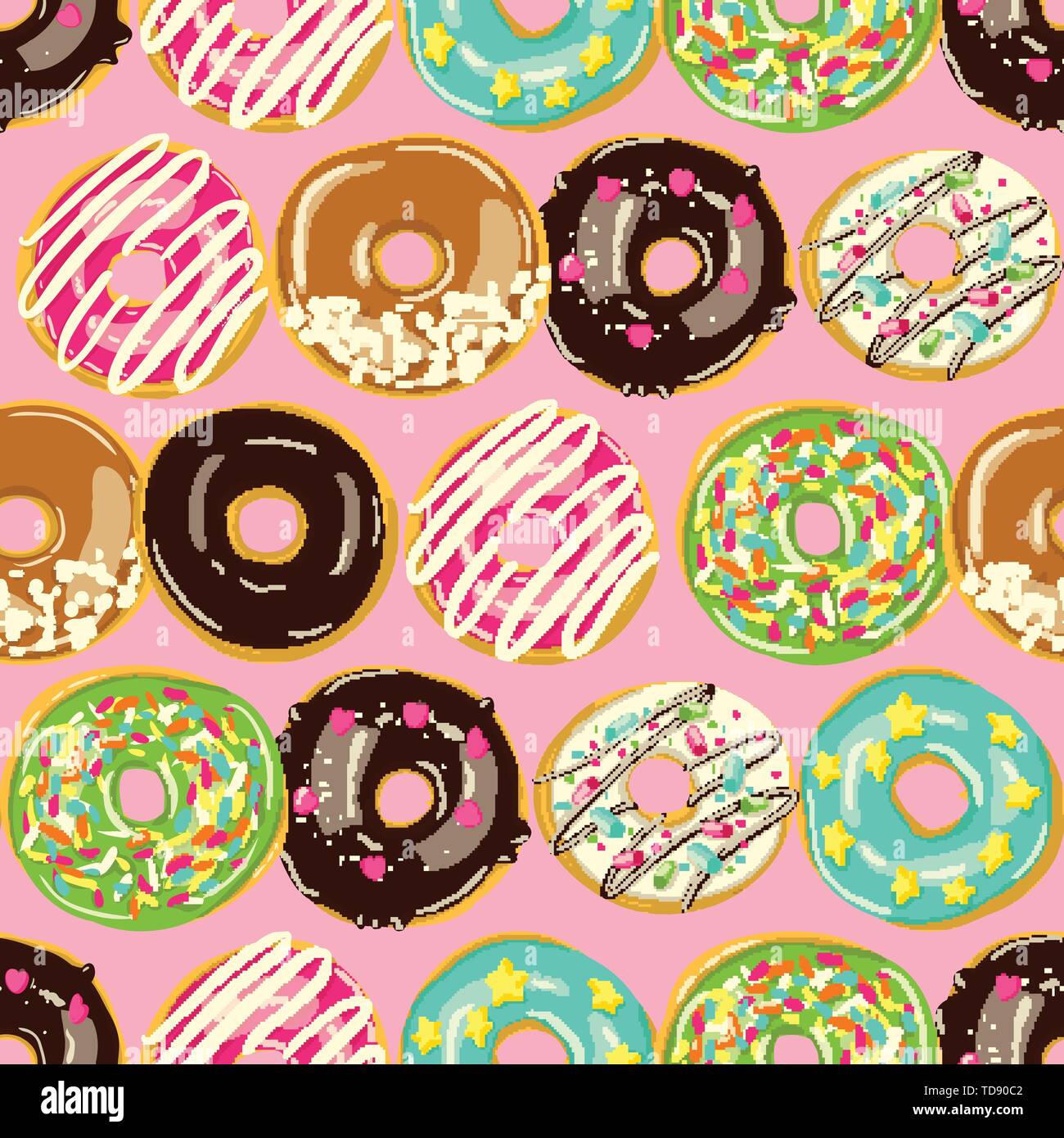 Glazed Donuts seamless pattern. Vector Cartoon style doughnuts ...