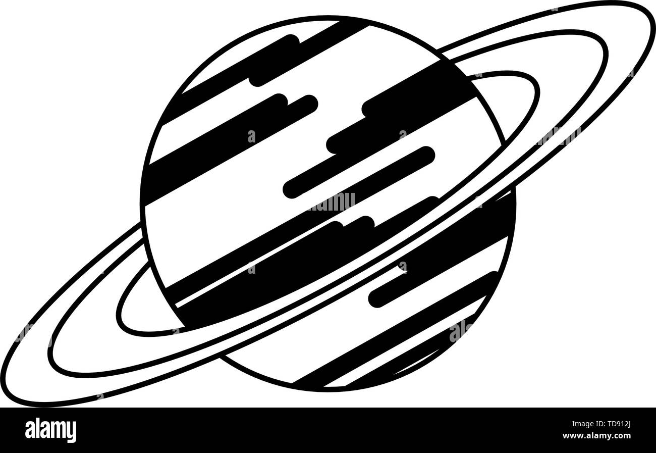 Saturn milkyway planet isolated symbol in black and white Stock Vector