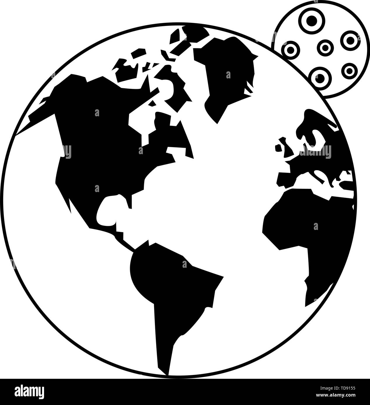 Earth world and moon milkyway space isolated cartoon in black and white Stock Vector