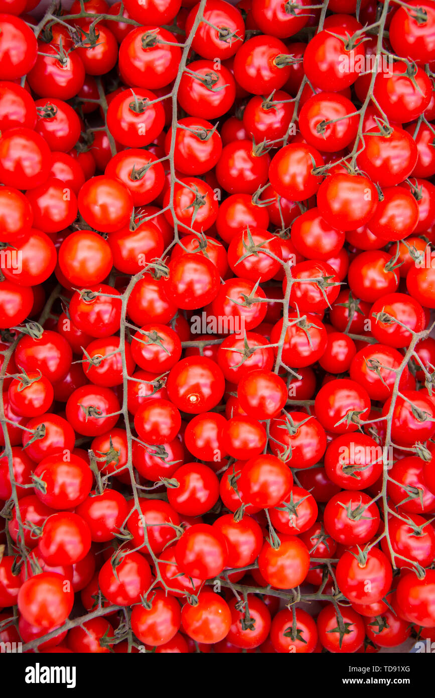 Tomatoes at the market display stall Stock Photo - Alamy