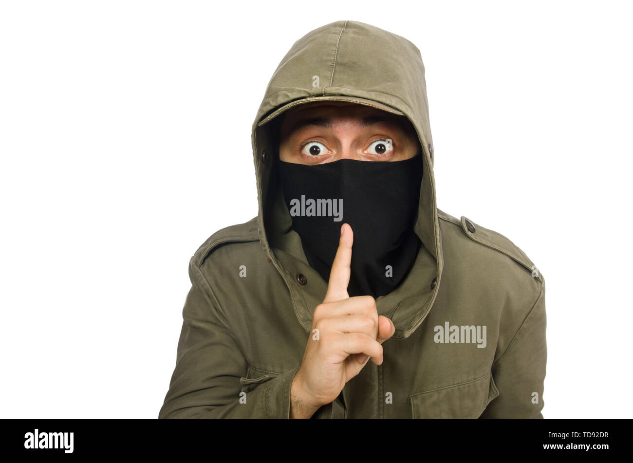 Criminal wearing mask isolated on white Stock Photo - Alamy