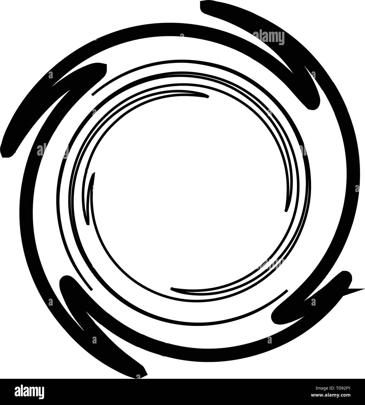 Sketchy / sketch circular circles. Spirally, swirly effect on circle design element Stock Vector