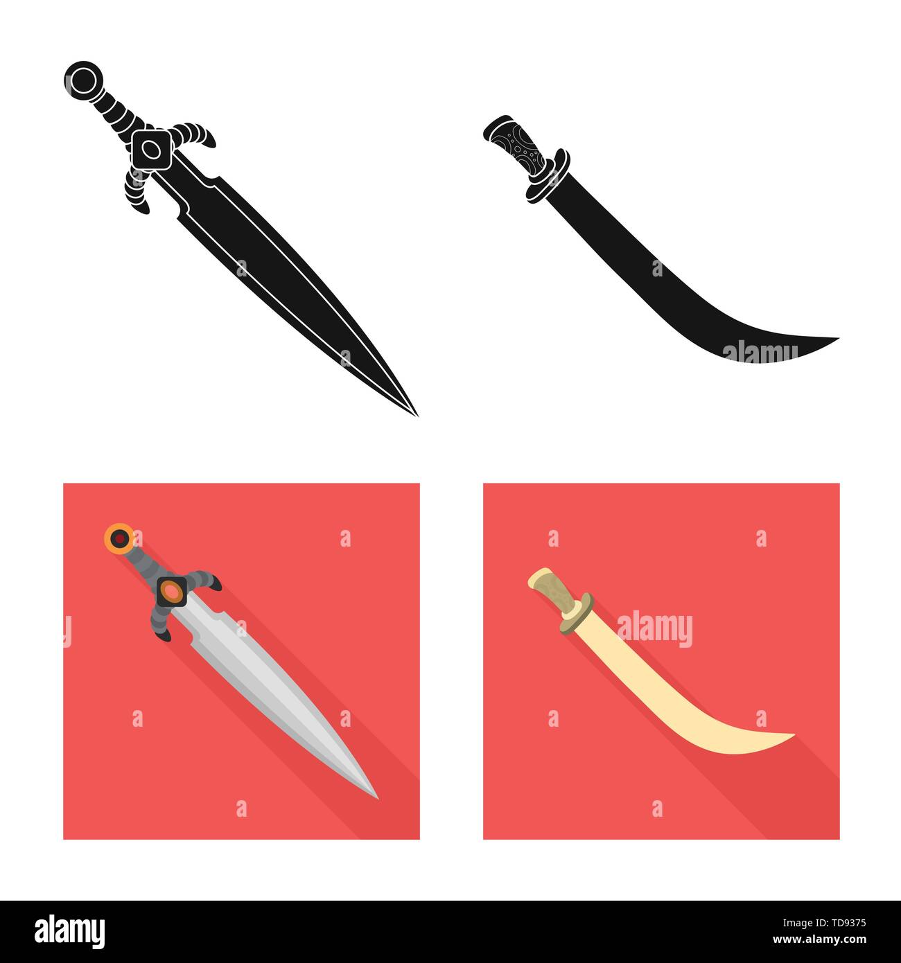 Spanish,scimitar,handle,conqueror,battle,steel,old,silver,ornament,soldier,decoration,warrior,stone,power,ruby,murder,game,armor,sharp,blade,sword,dagger,knife,weapon,saber,medieval,set,vector,icon,illustration,isolated,collection,design,element,graphic,sign, Vector Vectors , Stock Vector