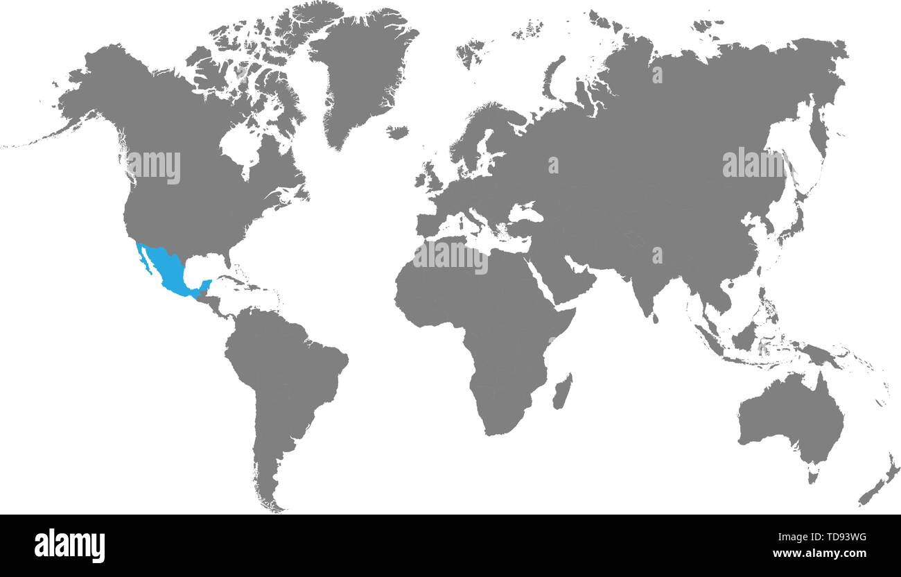 The Map Of Mexico Is Highlighted In Blue On The World Map Stock