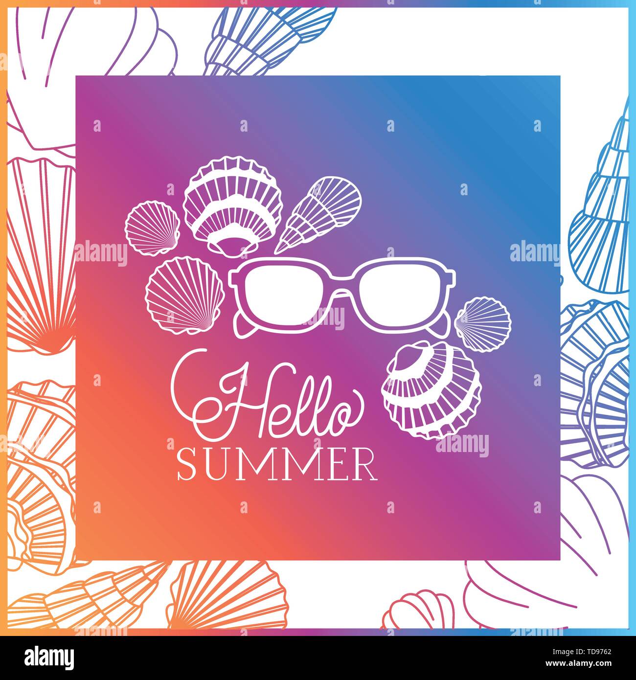 hello summer label with colorful frame Stock Vector Image & Art - Alamy