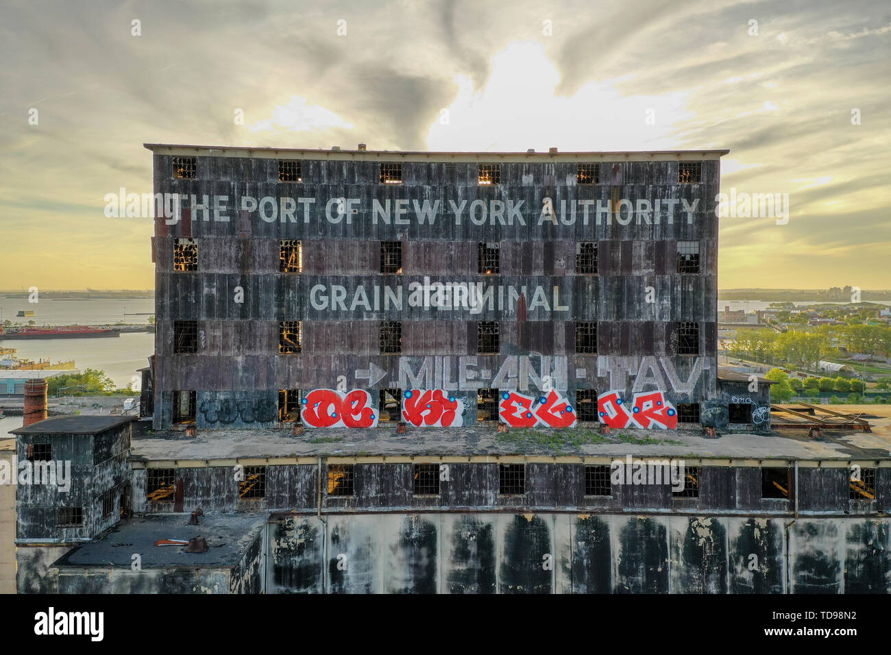 The Red Hook Grain Terminal in the Red Hook neighborhood of Brooklyn