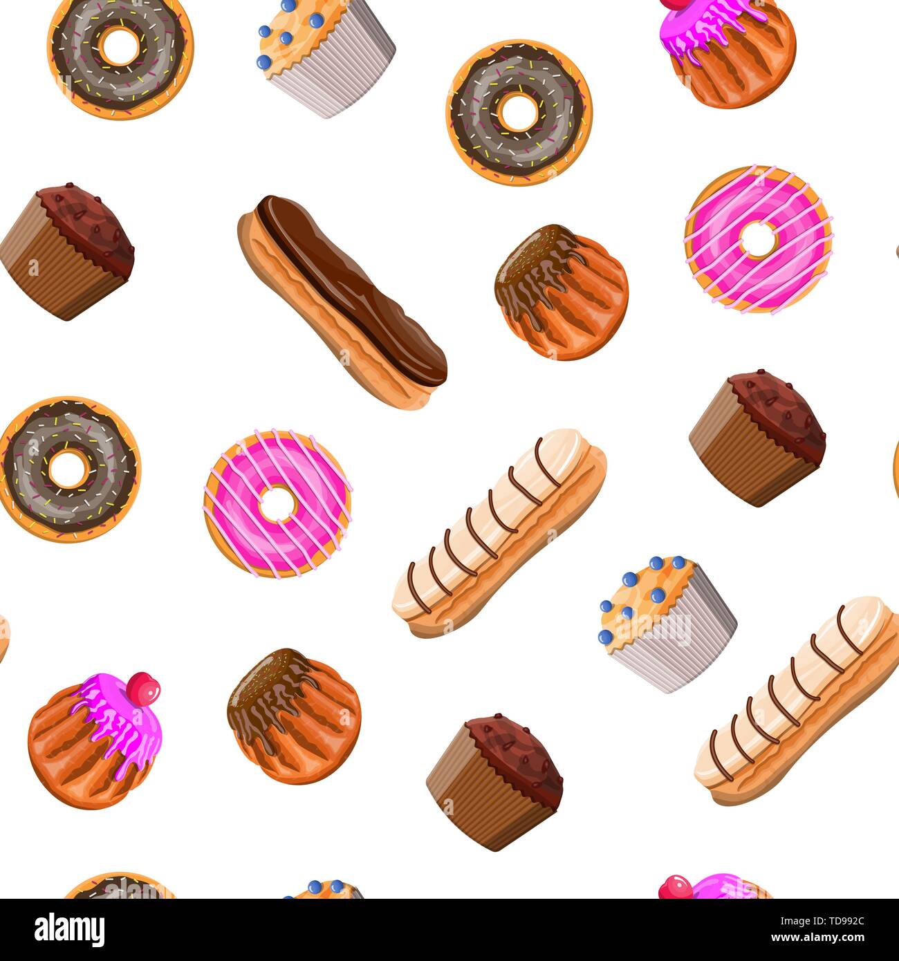 Sweet desserts set seamless pattern. Stock Vector