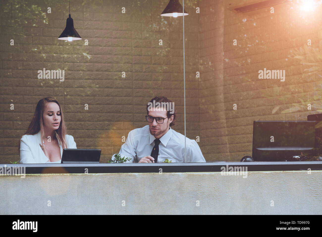 Office women flirt hi-res stock photography and images - Alamy