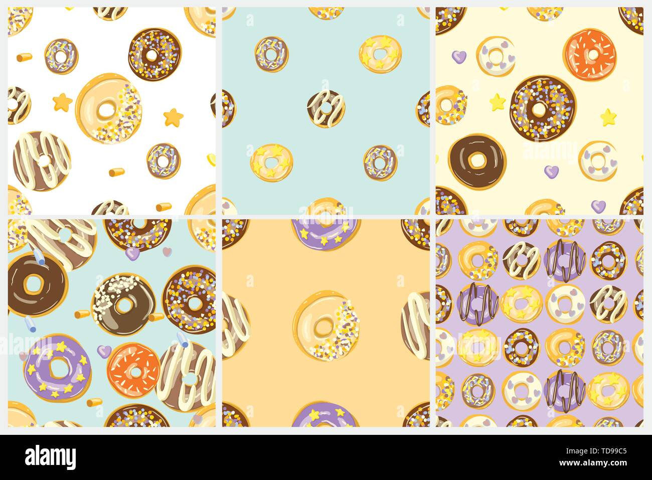Glazed Donuts seamless pattern set. Bakery Vector illustrations. Top ...