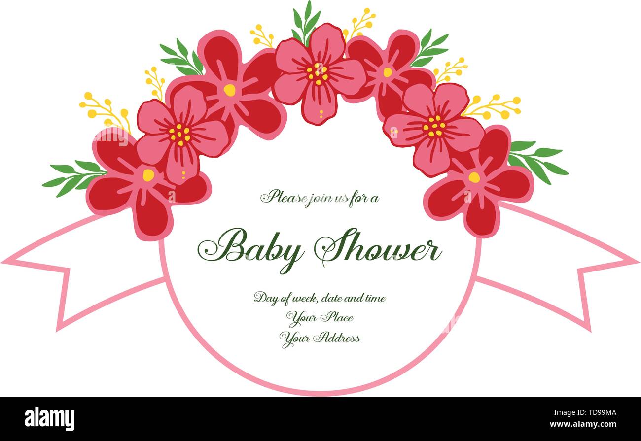 Vector illustration art of wreath frame with invitation card baby ...