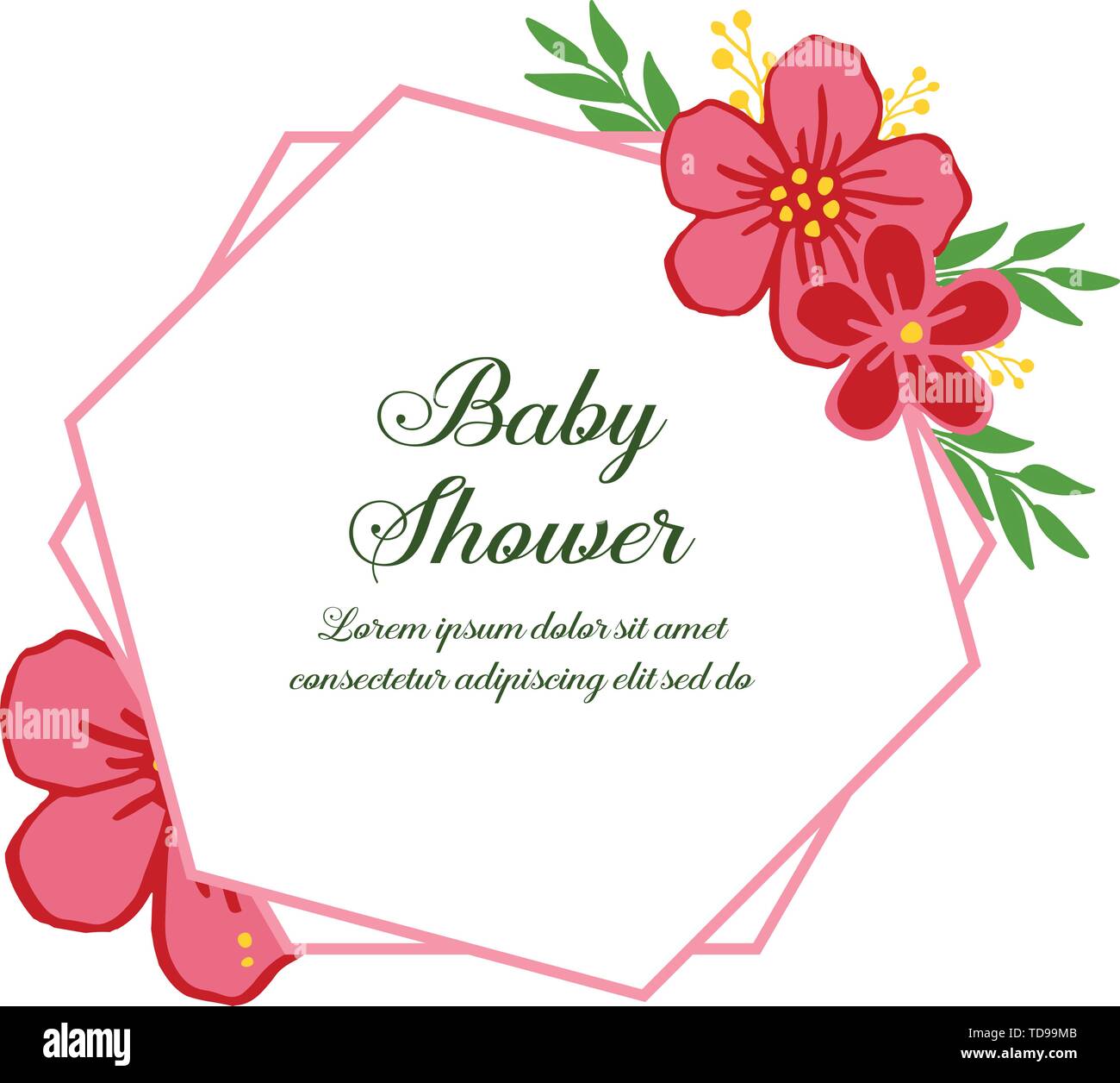 Vector illustration art of wreath frame with invitation card baby ...