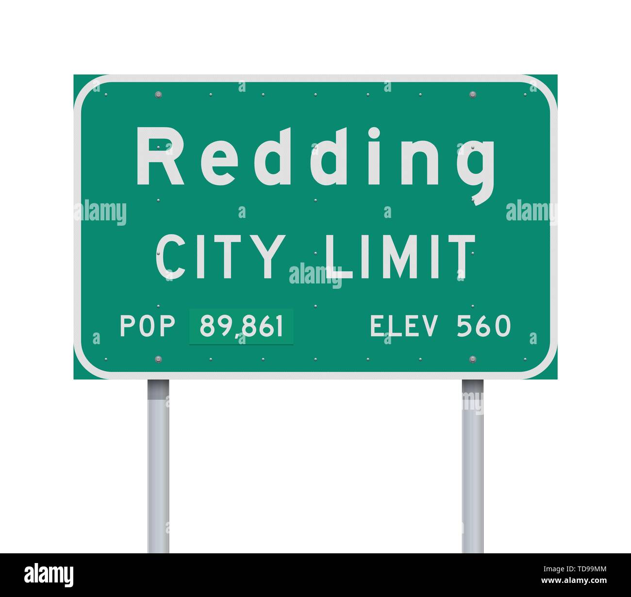 Vector illustration of the Redding City Limit green road sign Stock Vector