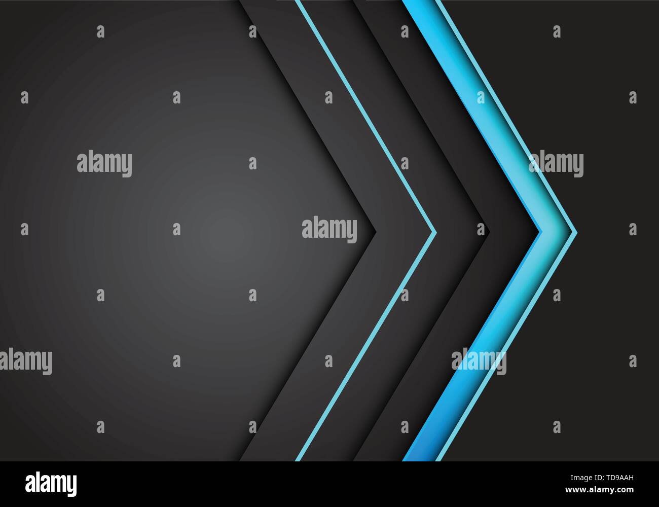 Abstract blue light neon arrow direction on dark grey blank space ...