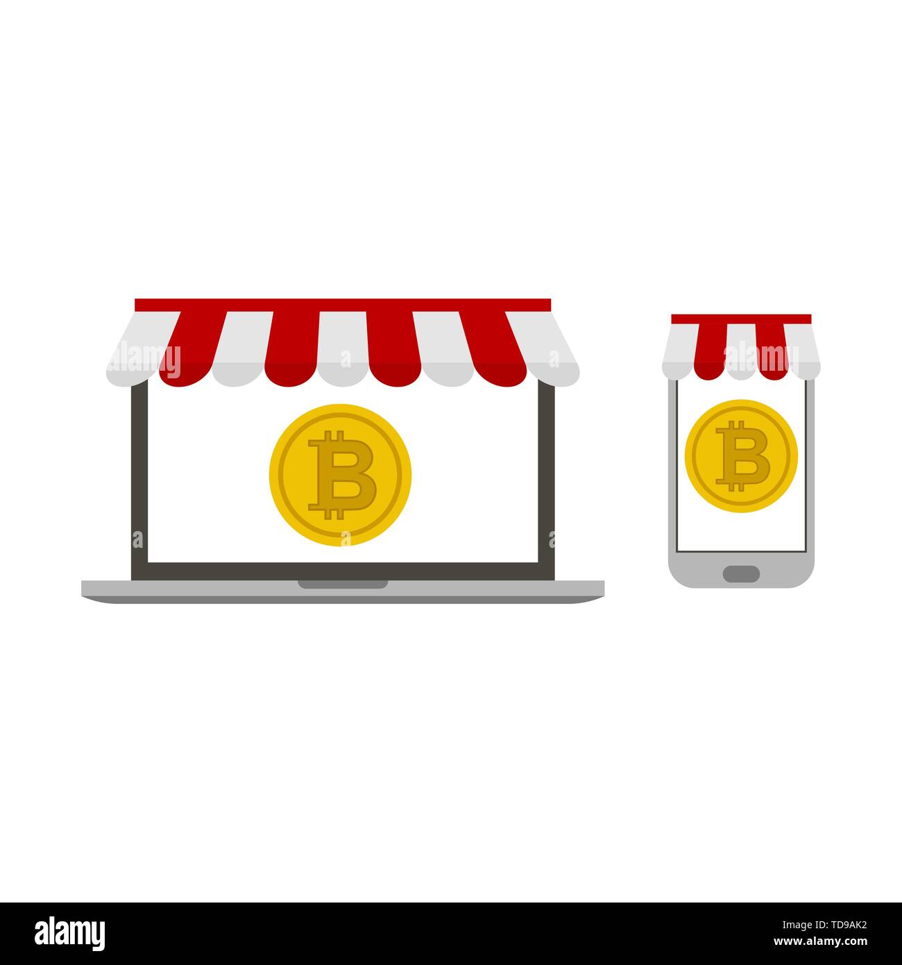 Bitcoin pay concept in different devices. Vector Stock Vector