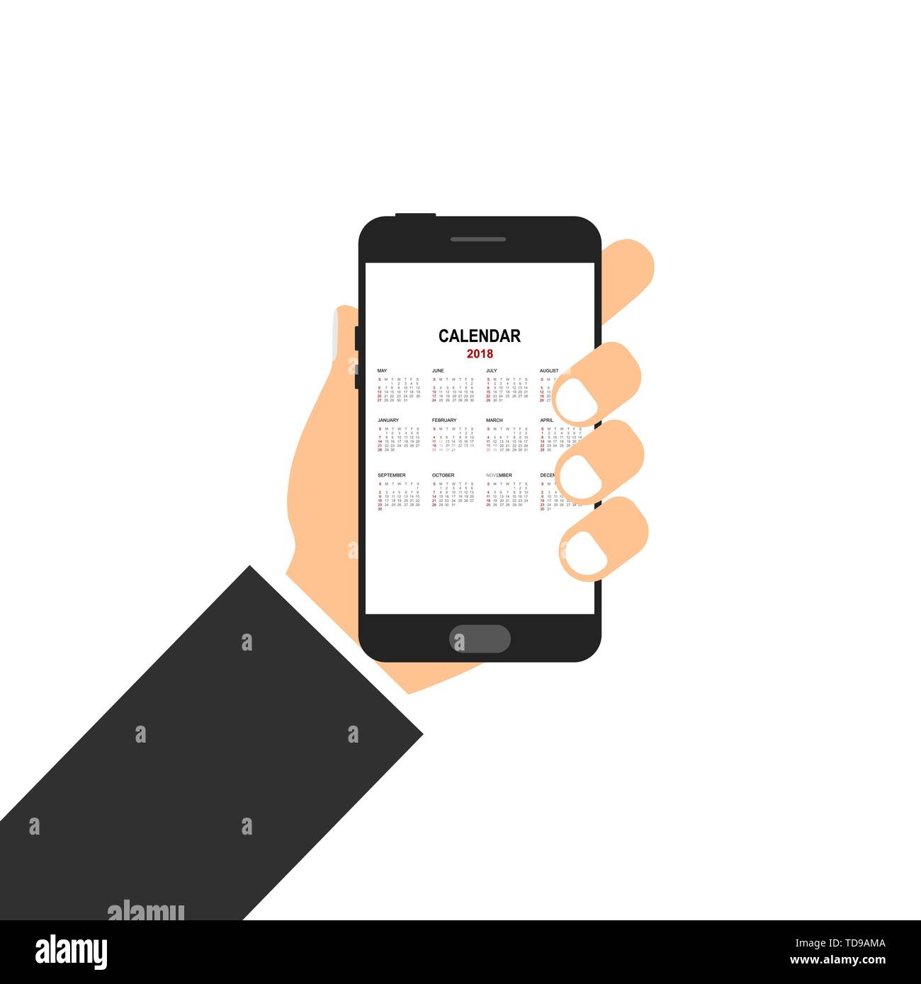 calendar 2018 in smartphone isolated on white back Stock Vector