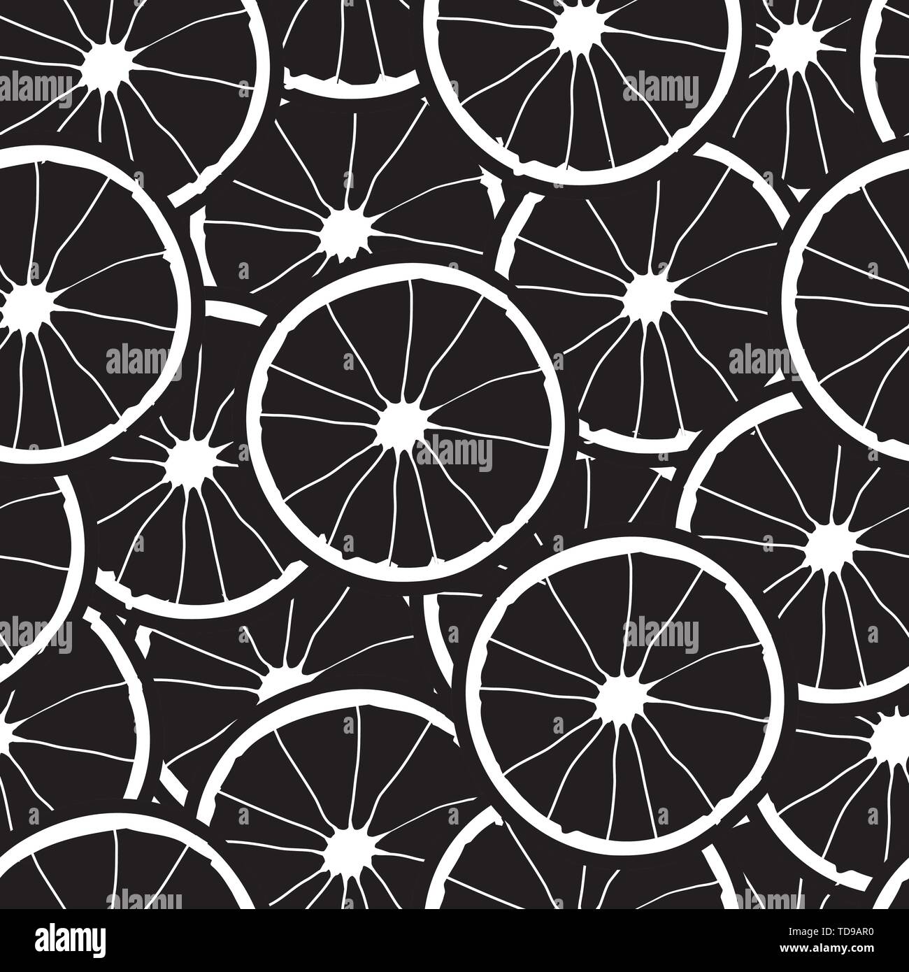 Vector black background with white orange slices. Seamless texture Stock Vector