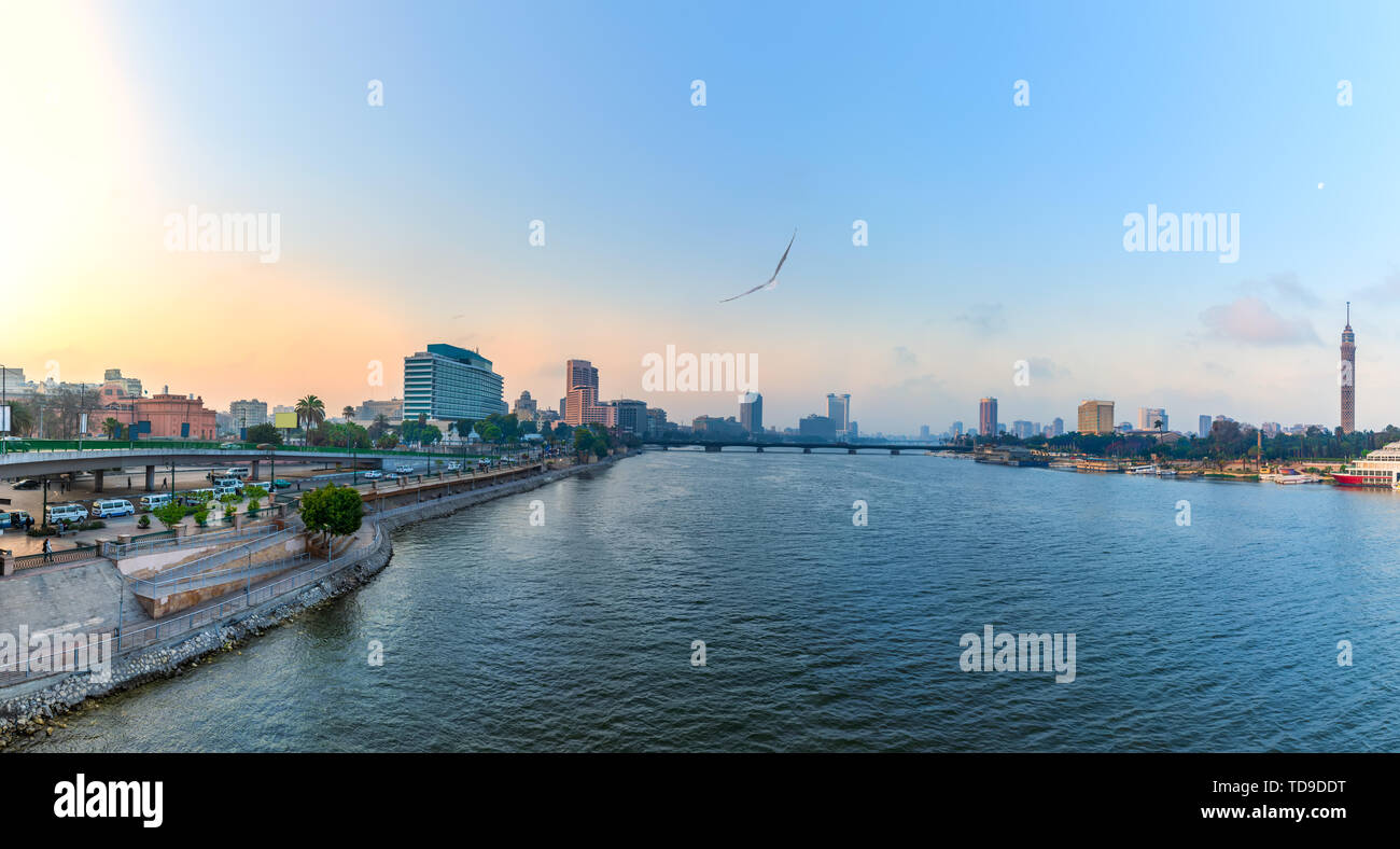 Morning view on the Nile in the downtown of Cairo, Egypt Stock Photo ...