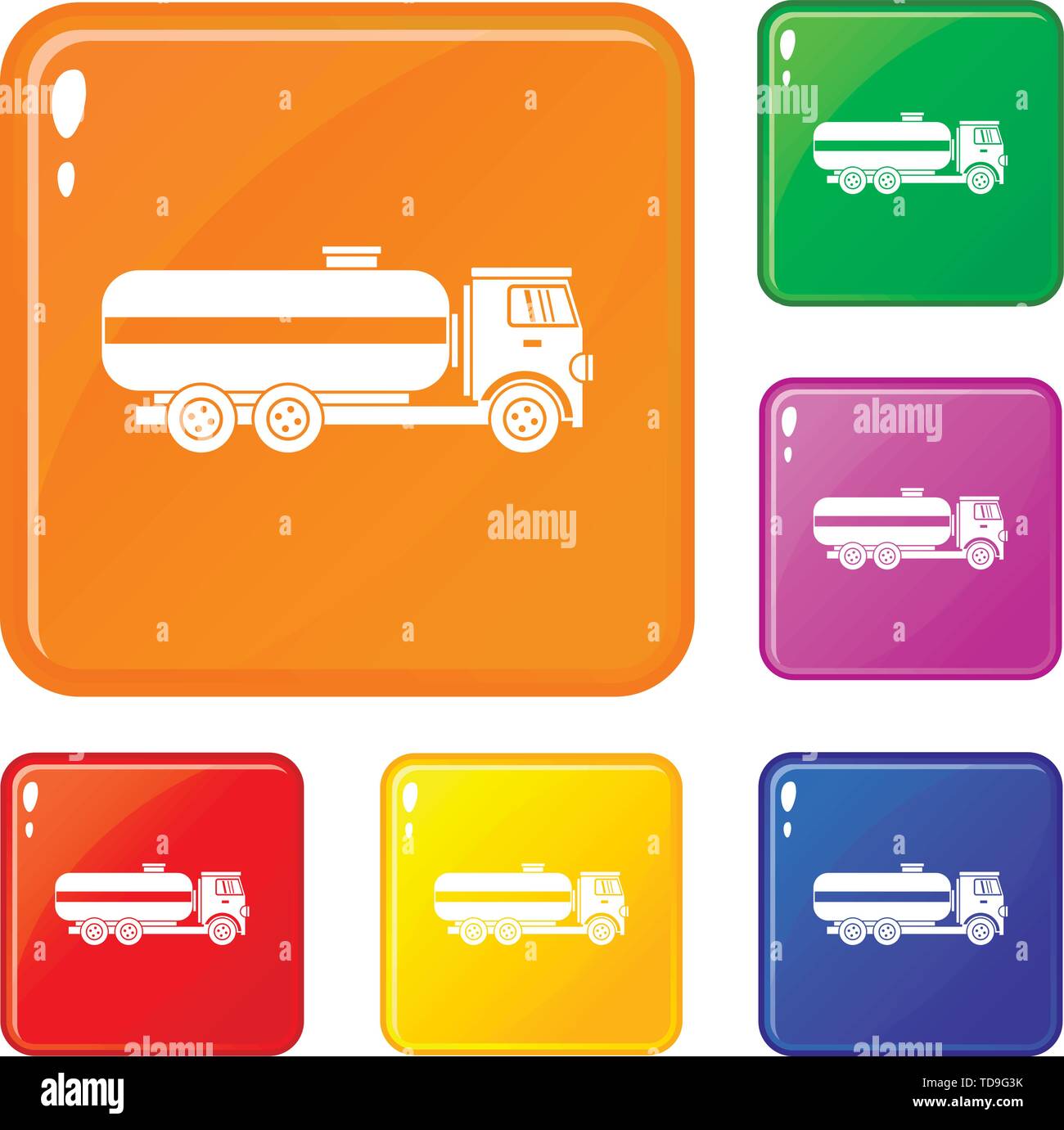 Fuel tanker truck icons set vector color Stock Vector