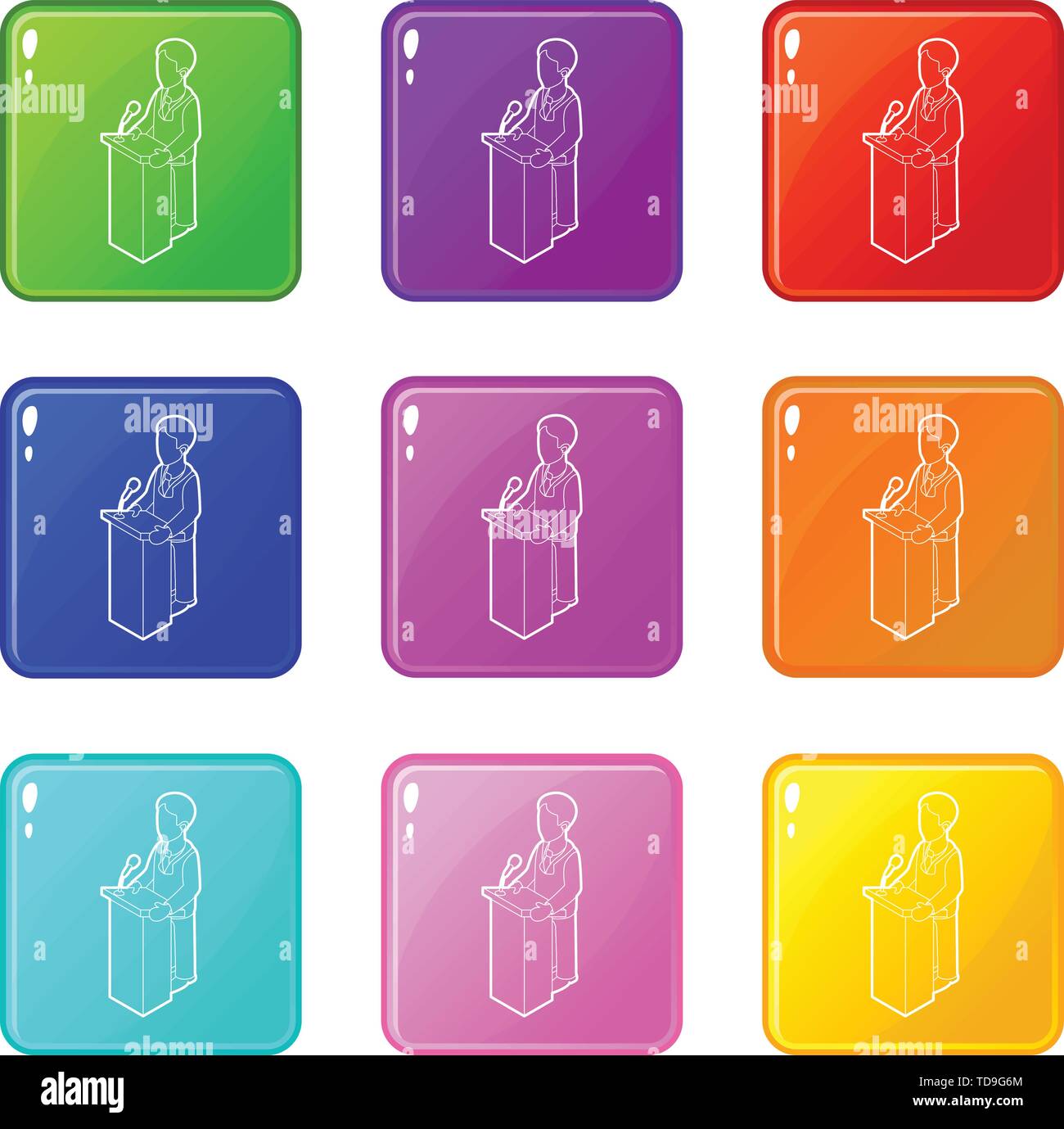 Orator speaking from tribune, outline style Stock Vector
